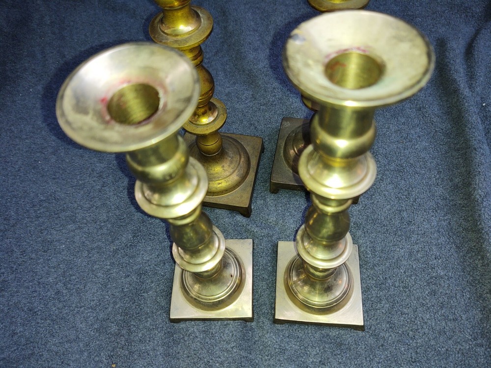 2 Pairs Brass Taper Candle Holders Square Base