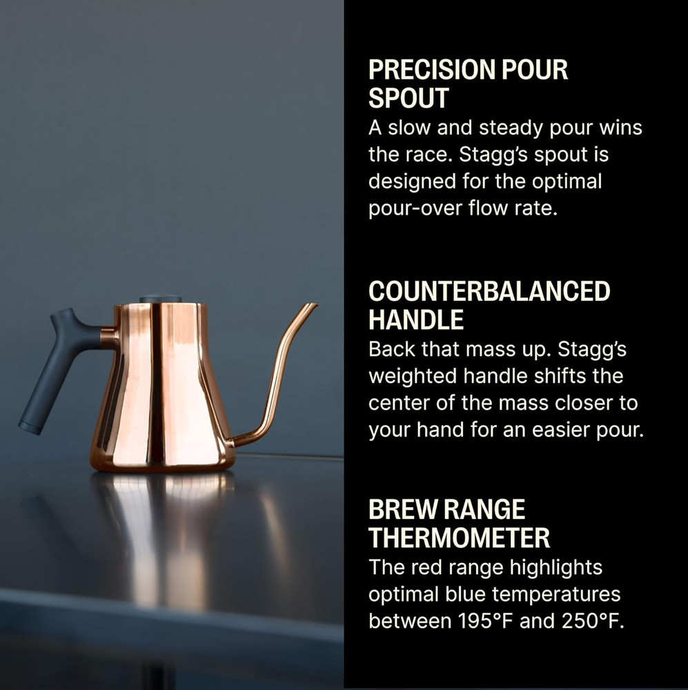 Stagg Matte Black Gooseneck Kettle - Precision Pour, Built-In Thermometer, 1L