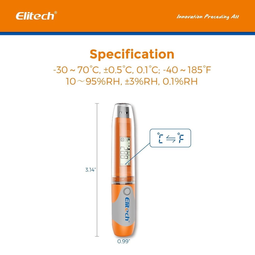 Elitech RC-51H USB Temperature Data & Humidity Sensor, Orange