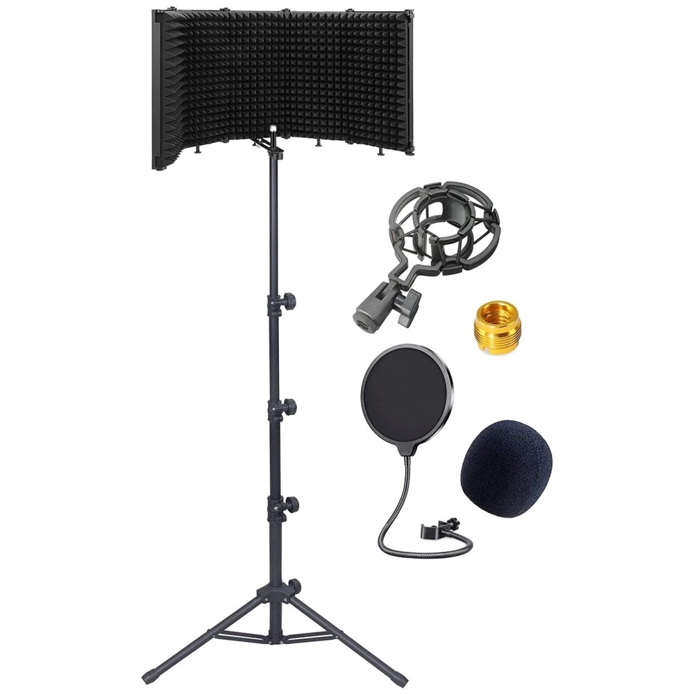 Professional Microphone Isolation Shield with Heavy-Duty Adjustable Tripod Base