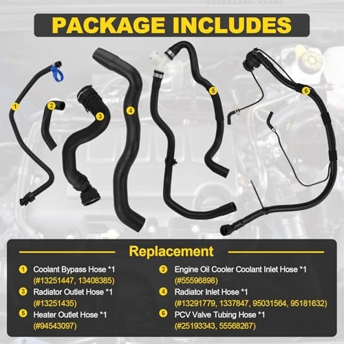 6 Pcs Engine Radiator Coolant Hose, Heater Hose, PCV Pipe, Coolant Inlet &