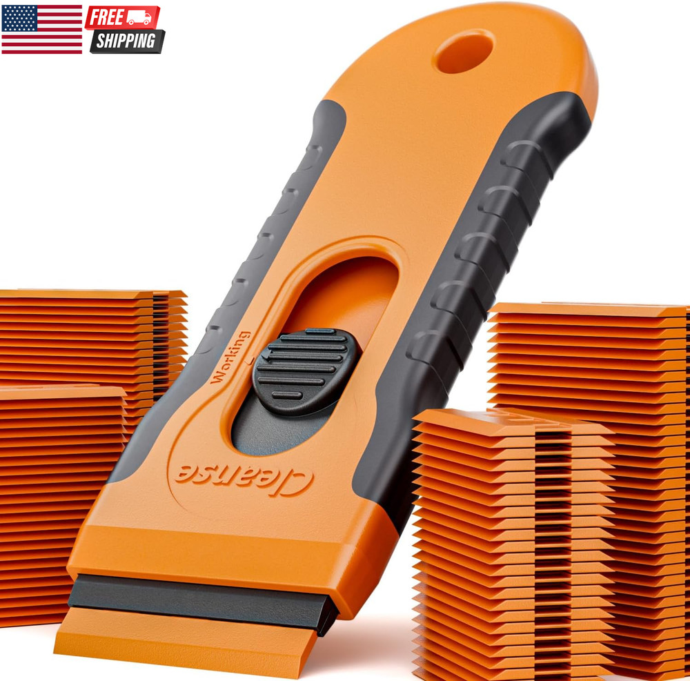 100Pcs Blade Plastic Razor Blade Scraper with Retractable Blade: without Damagin