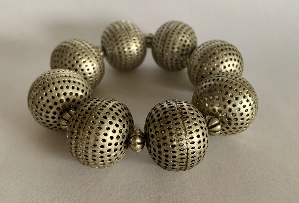 Silver BoHo Chunky Bead Bracelet Vintage Handmade