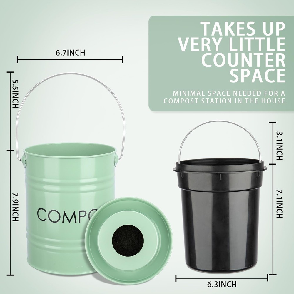 Kitchen Countertop Compost Bin with lid – Small, Includes Inner Compost Bucket L