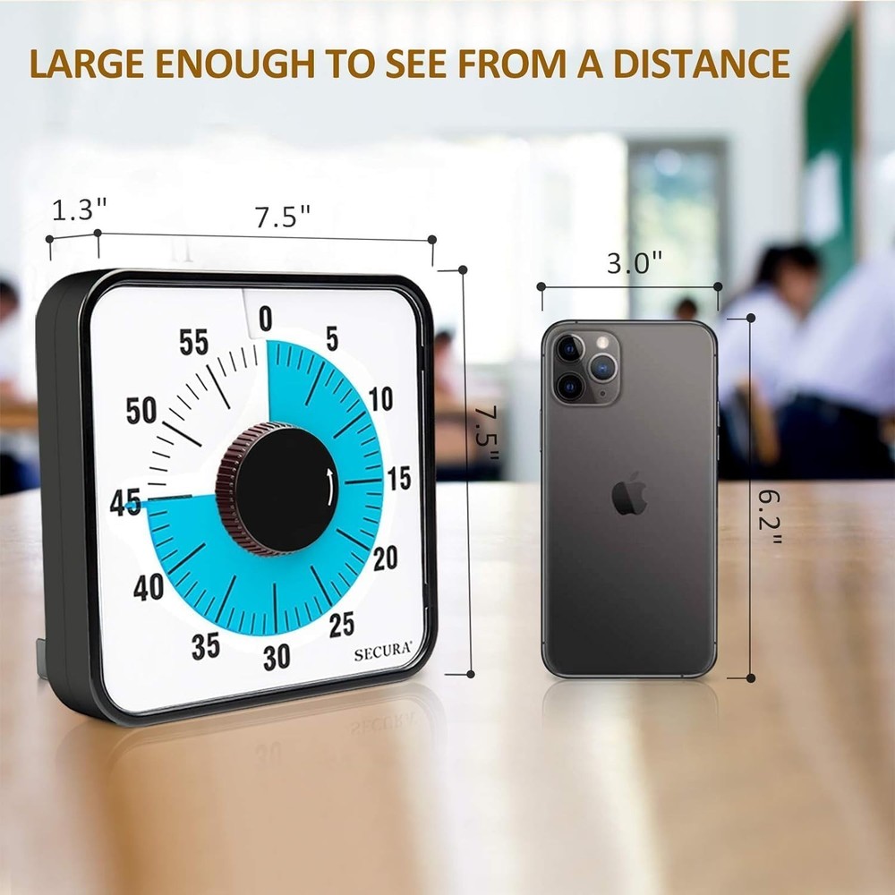 60-Minute Visual Countdown Timer, 7.5-Inch Oversize Classroom Visual Timer fo...