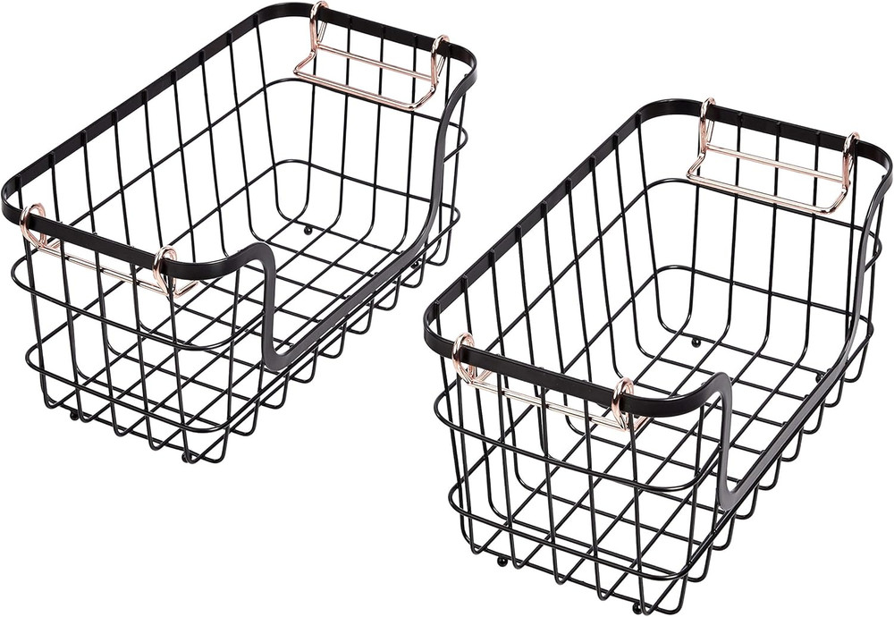Stackable Metal Wire Rectangular Storage Baskets for Kitchen, Bathroom or Pantry