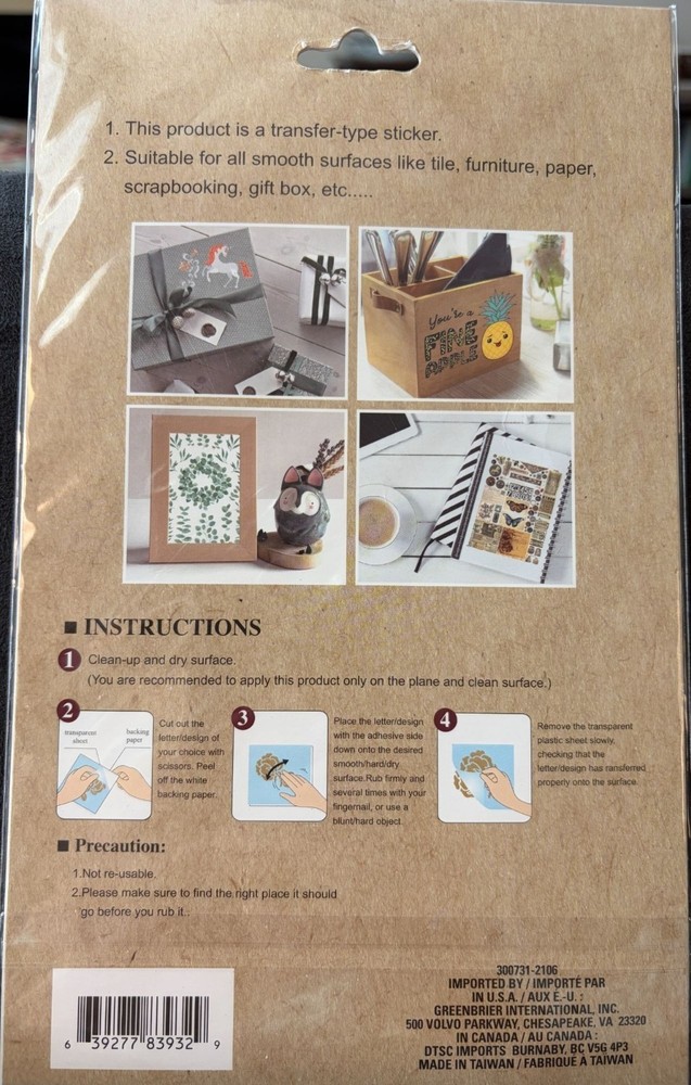 Crafters Square, Rub on Transfers,