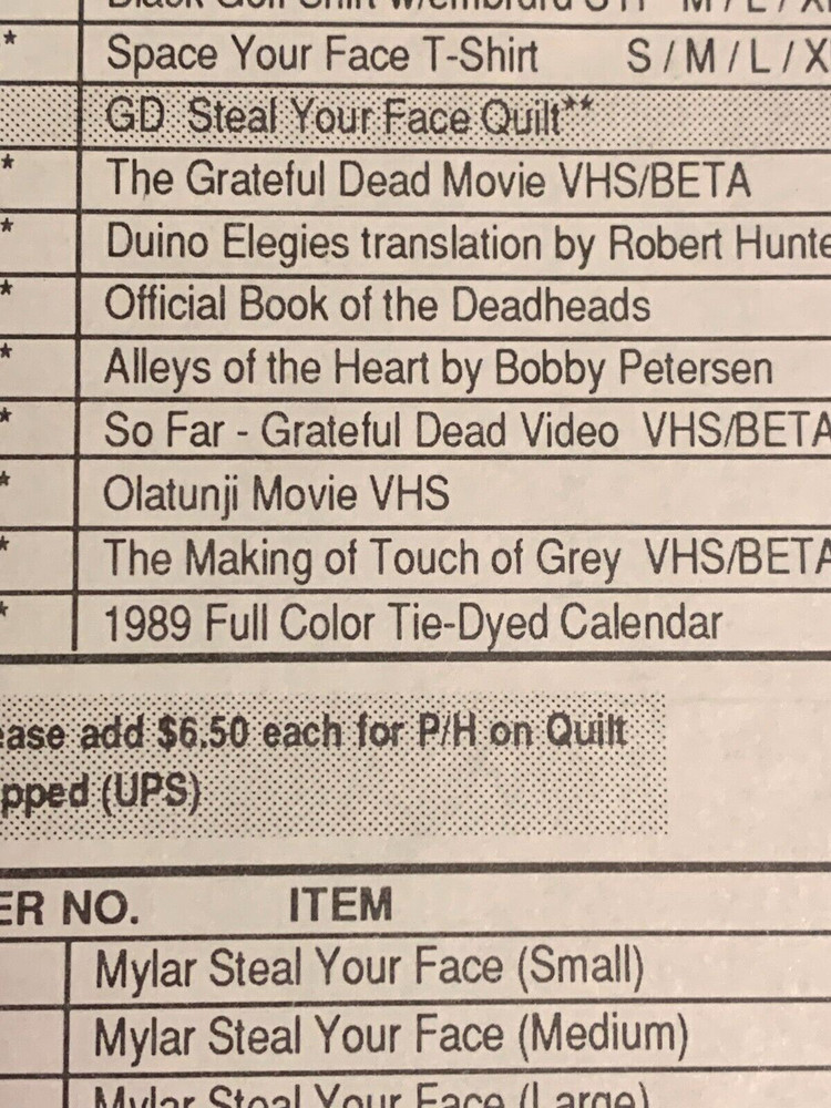 🔥 Grateful Dead Original Mail Order Form 1988🔥