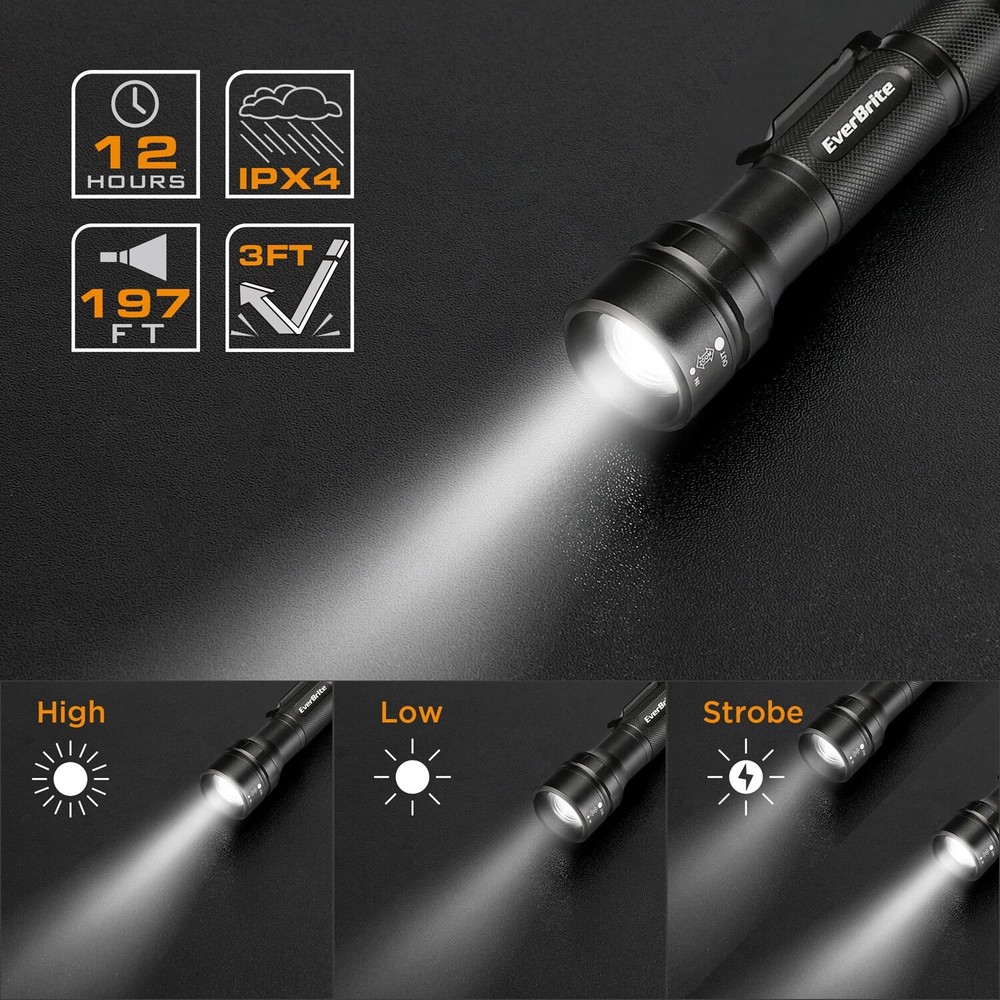 EverBrite 150 Lumen Mini LED Flashlight 3Lighting Mode Zoomable Adjustable Focus