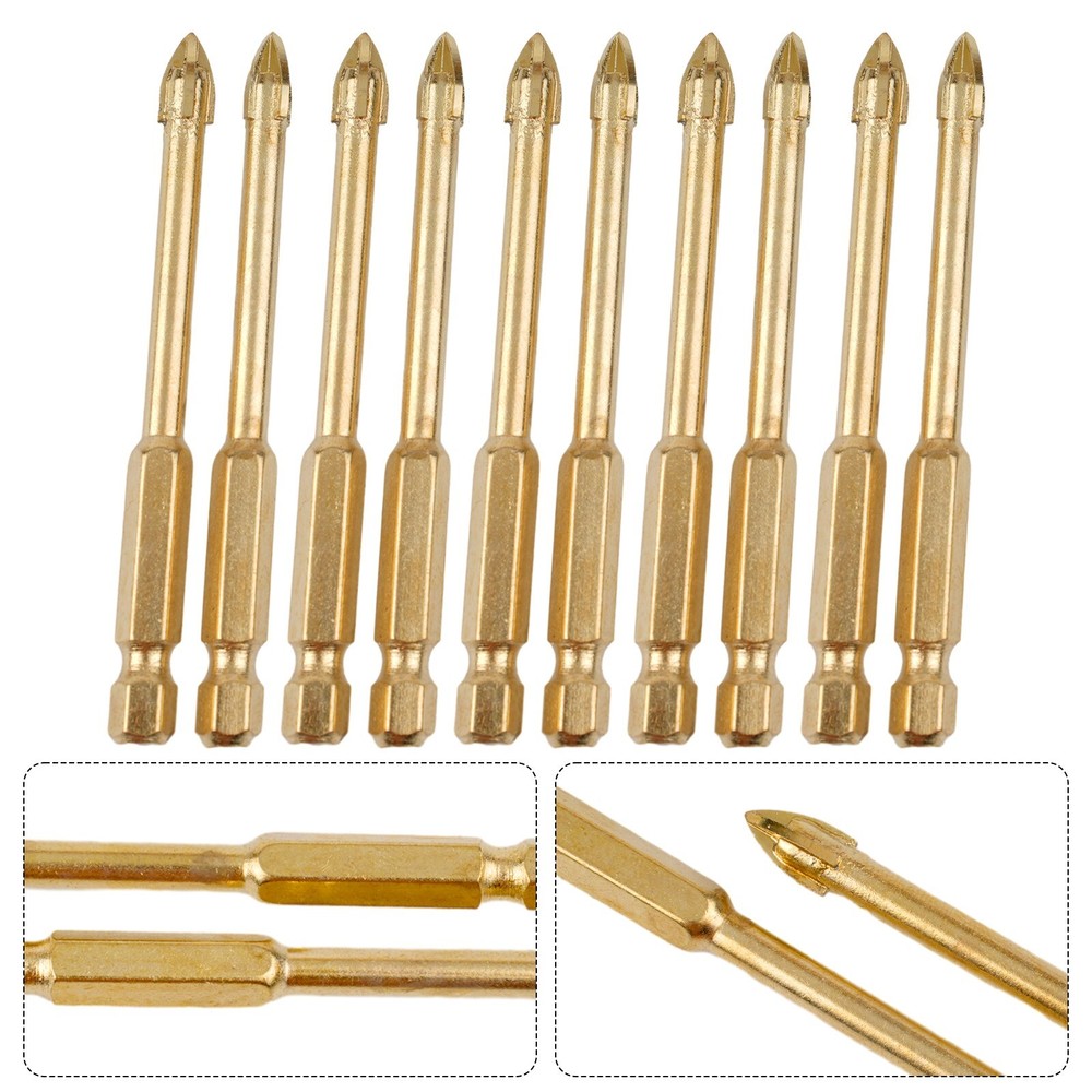 10pcs 6mm Drill Bits Spear Head Hex Shank For Titanium-Ceramic Tile Marble Glass