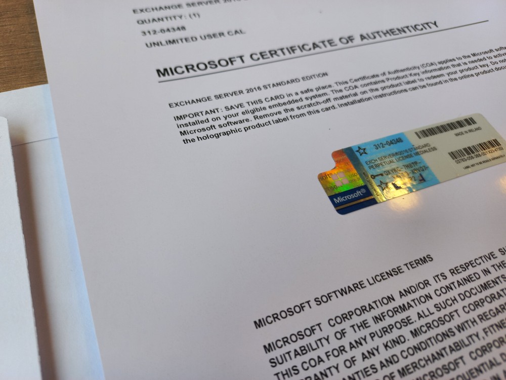 Microsoft Exchange Server 2016 STANDARD Retail Unlimited CAL CoA Authentic