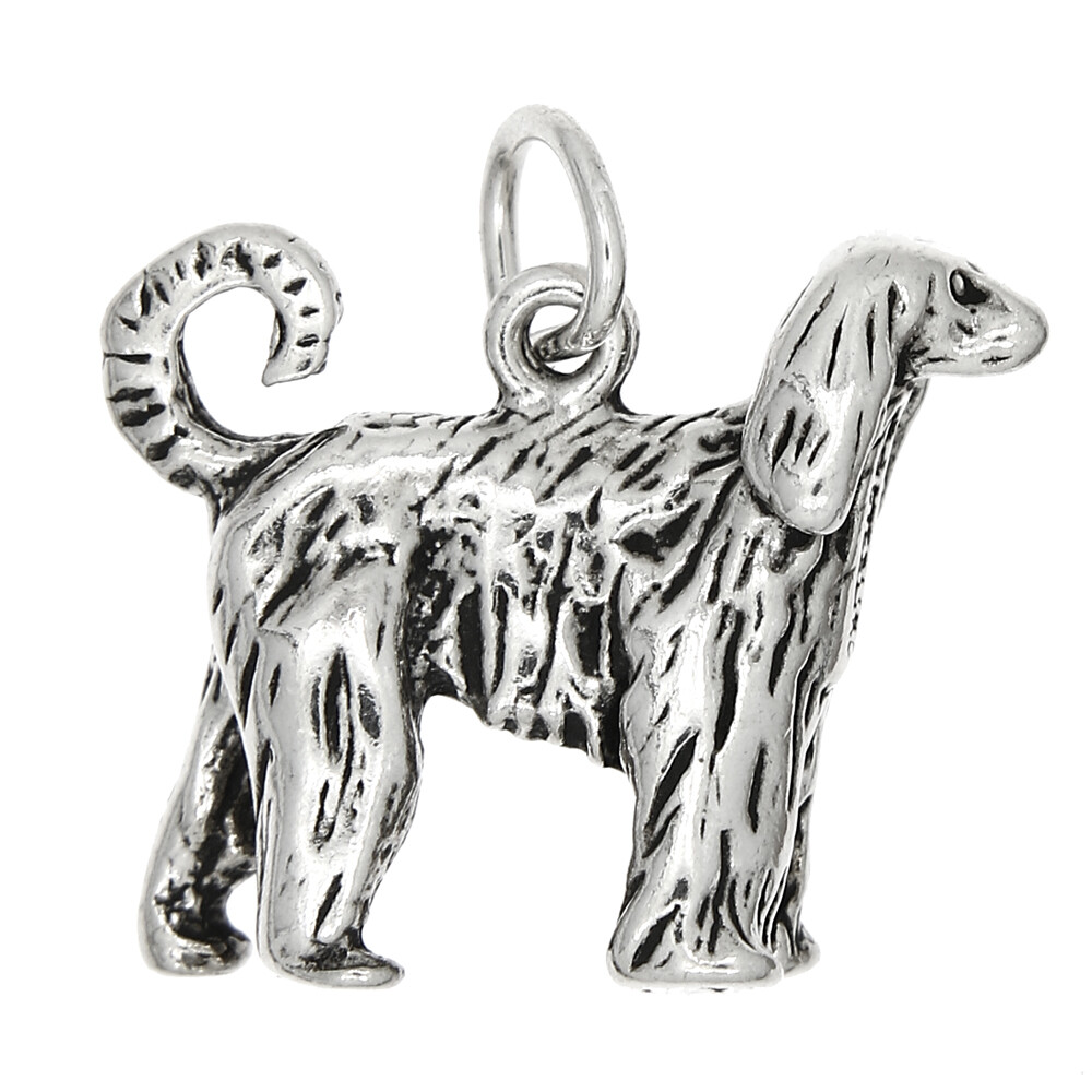 Sterling Silver 3D Afghan Hound Dog Charm or Pendant