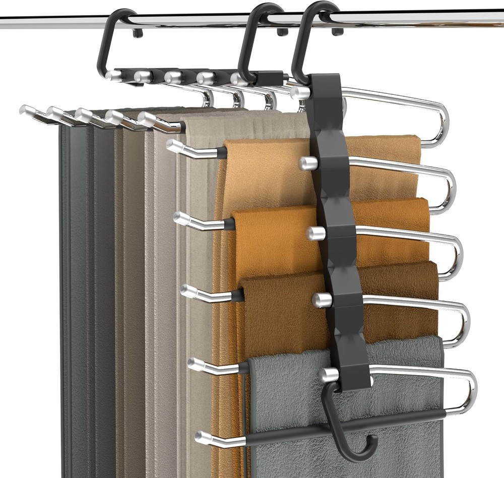 Pants Hangers Space Saving - 2 Pack Closet Organizer and Storage 2, Black