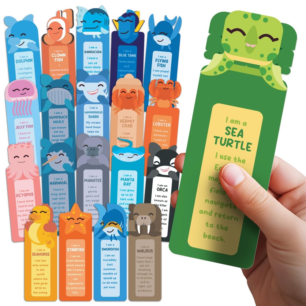 100 Pack Cute Sea Animal Bookmarks Bulk