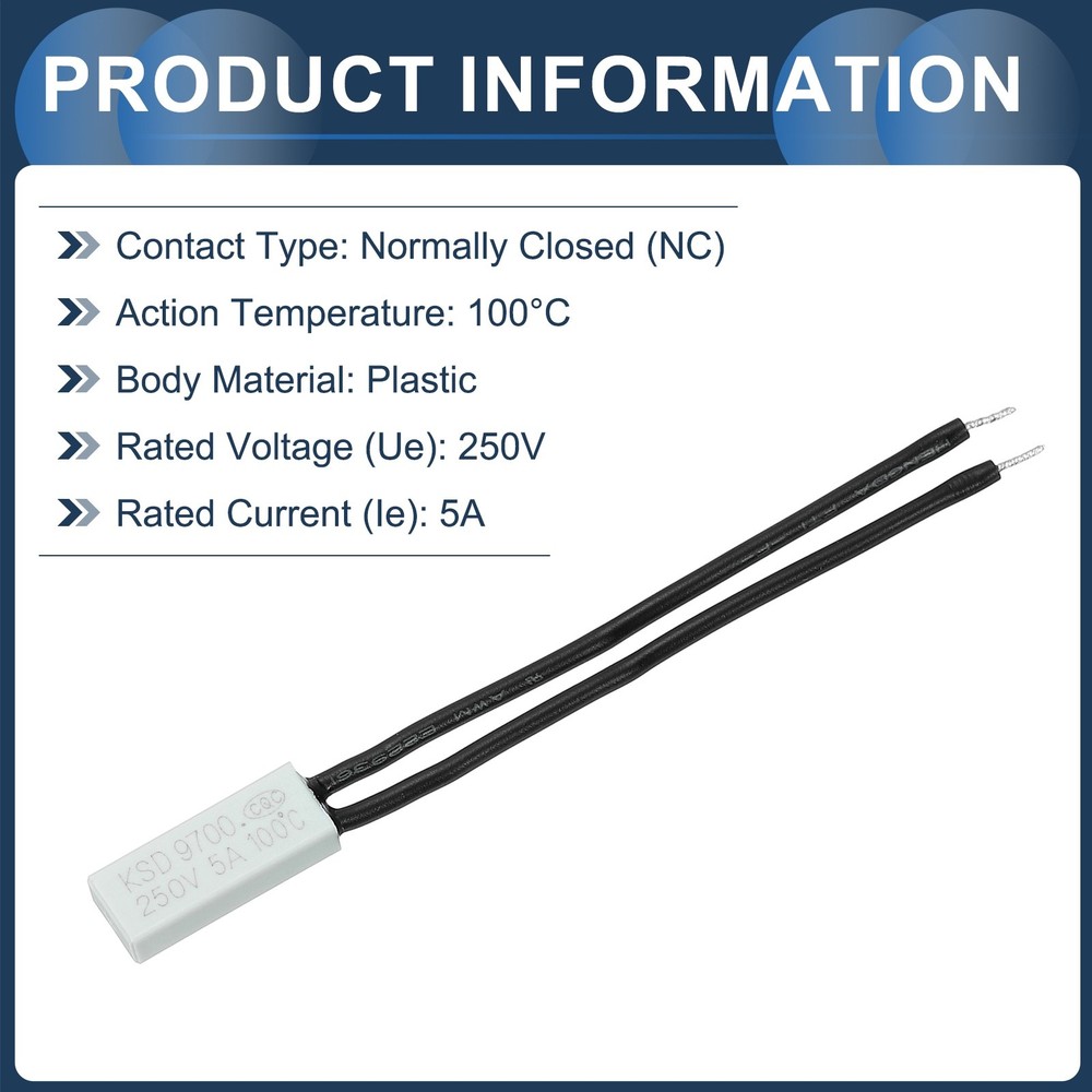4pcs KSD9700 Thermostat, 100℃ N.C 5A Plastic Temperature Control Switch