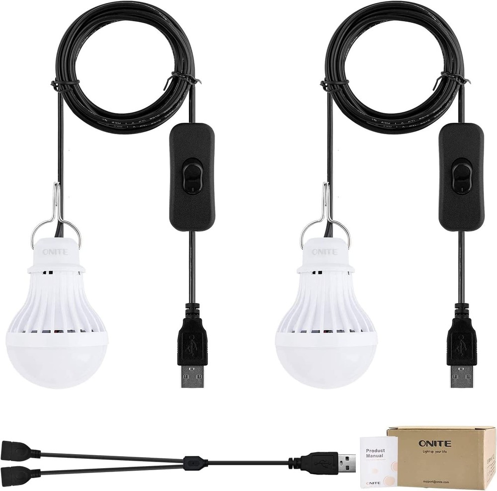 2-Pack Onite USB LED Light Bulb, Emergency Backup Lighting for 2-Pack, White