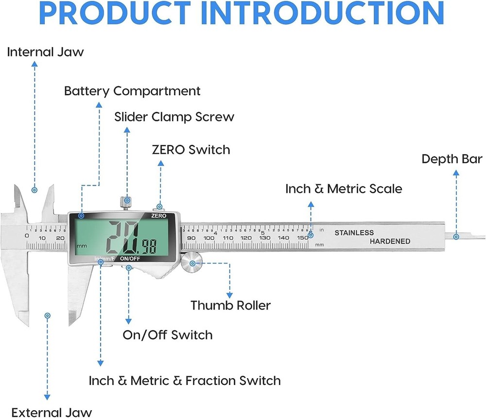 Precise Digital Caliper - Multi-functional Measuring Tool - Extra Screen