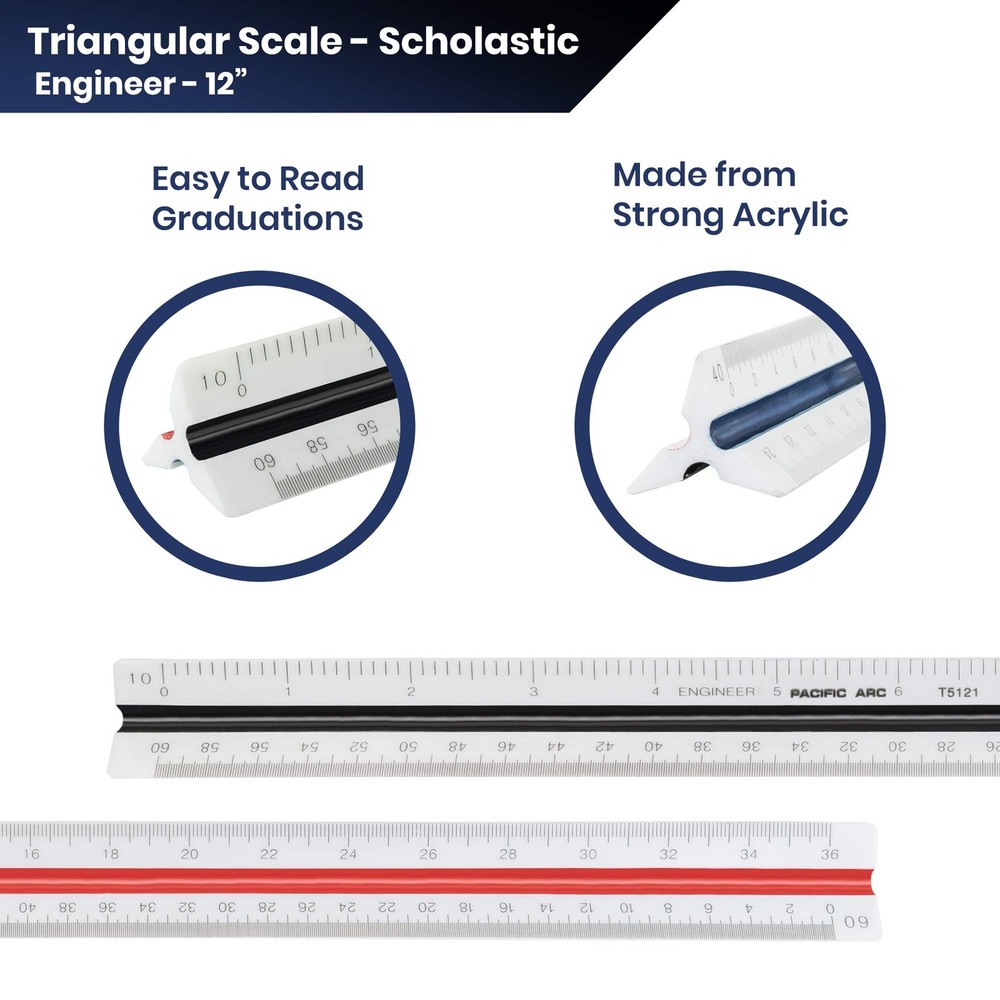 Pacific Arc Engineer Triangle Scale Ruler 12 Inch 12 Inch, | 12 in
