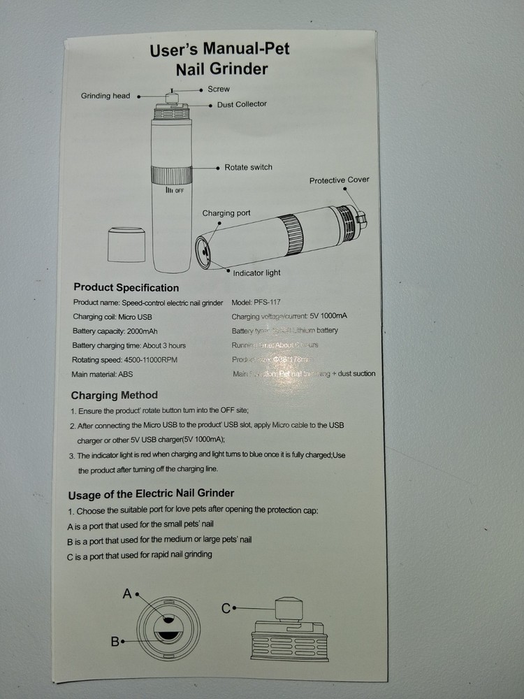 Speed-Control Pet Nail Grinder