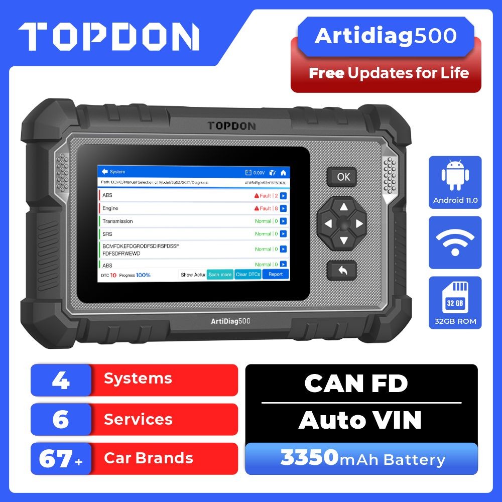 OBD2 Scanner TOPDON AD500 ABS SRS Engine AT Diagnostic Tool BMS DPF Code Reader