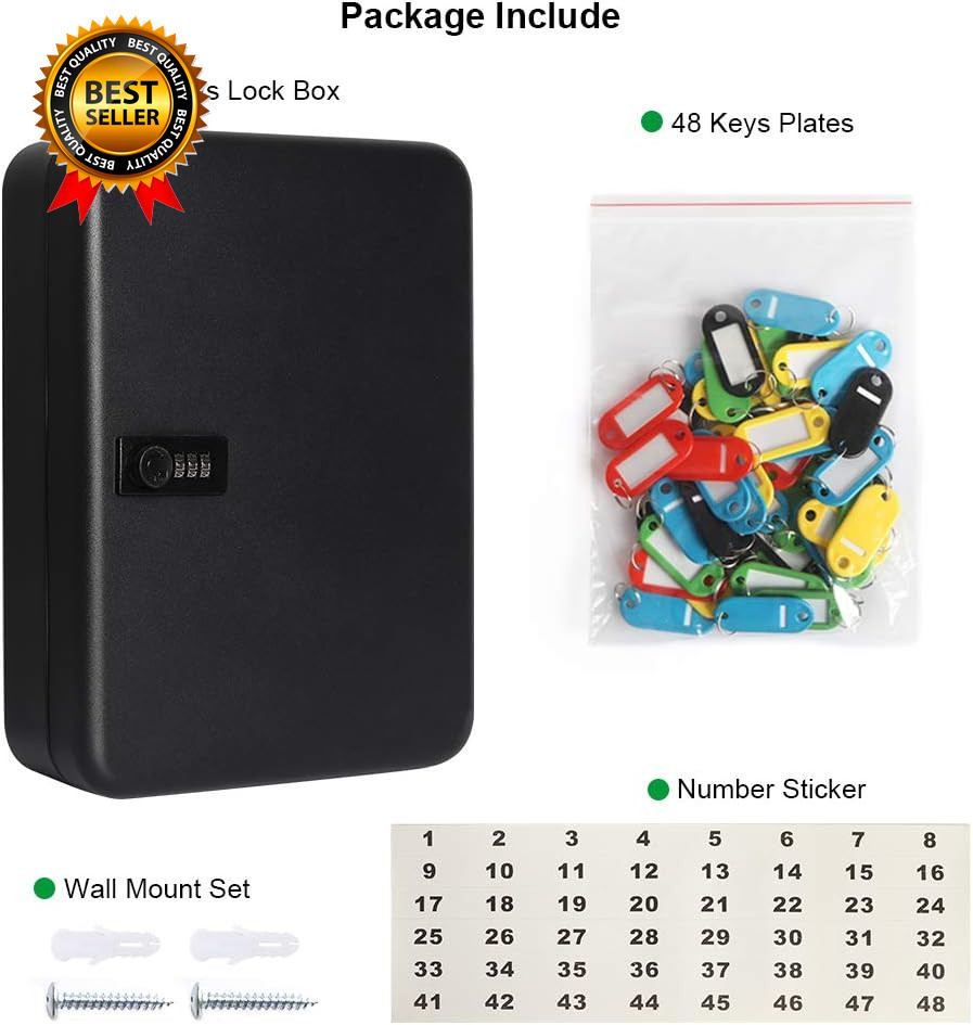 Wall Mount Key Storage Box with Code, Locking Key Cabinet Security, 48 Key