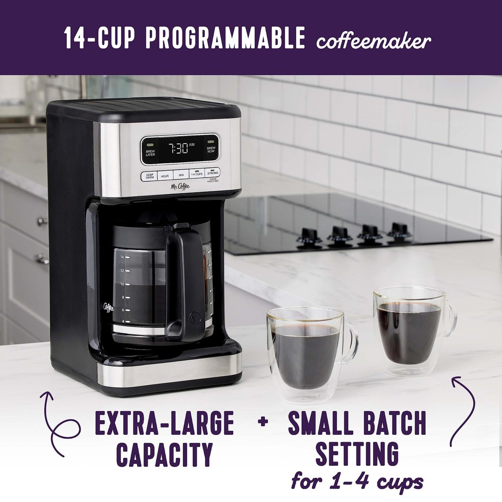 Mr. Coffee 14 Cup Programmable Maker Stainless Steel 14 cup, Silver