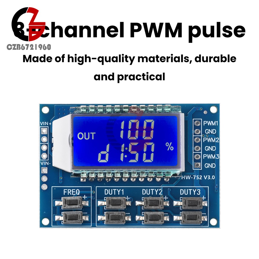 3-Channel Signal Generator PWM Pulse Wave Frequency Duty Cycle Adjustable Module