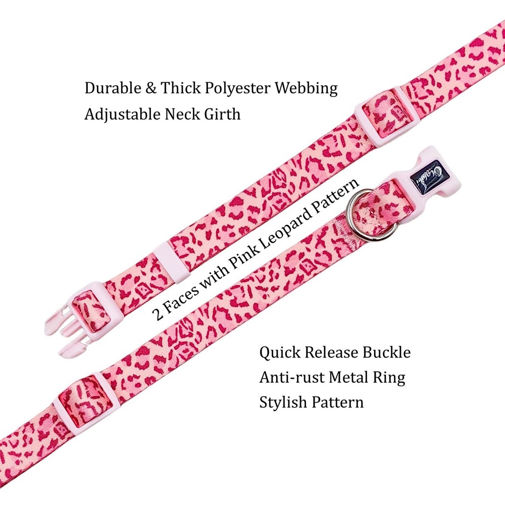 Dog Collar Leash Set, Leopard Pattern, Polyester Material, Adjustable Collar ...