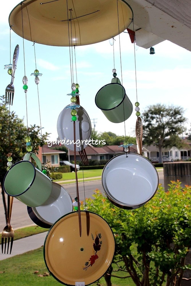 Windchimes Mobile Enamel Plate Spoon Fork Hanging Cup Decoration Windchimes