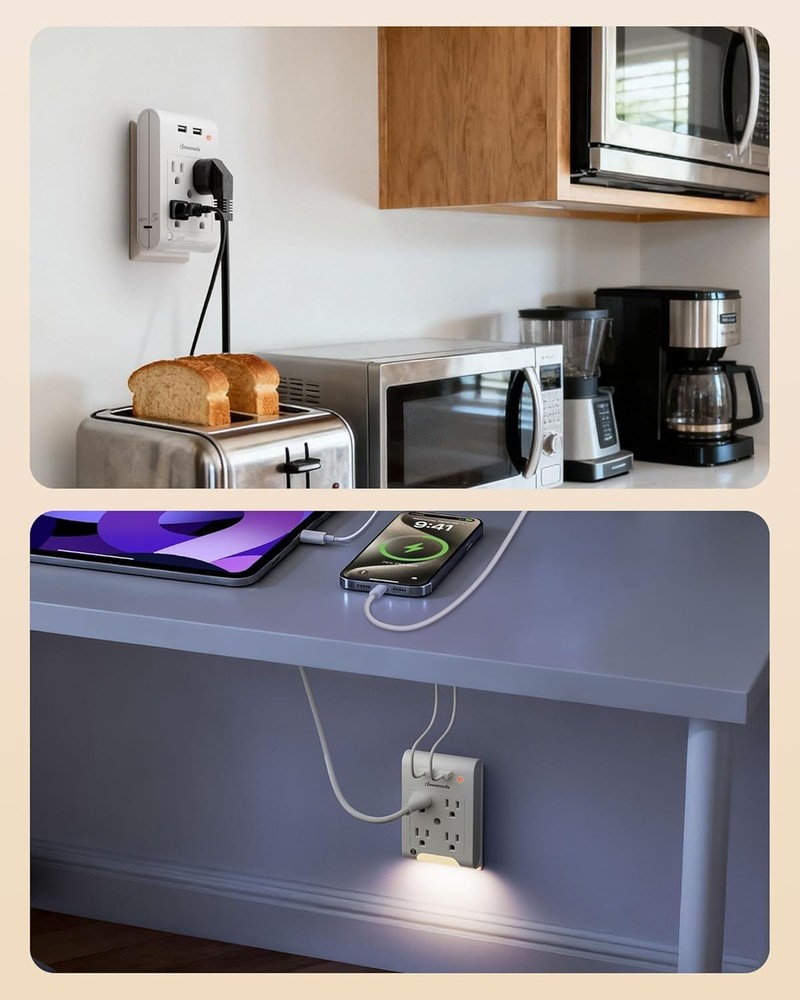 Certified USB Outlet Extender, Surge Protector, 2 Pack