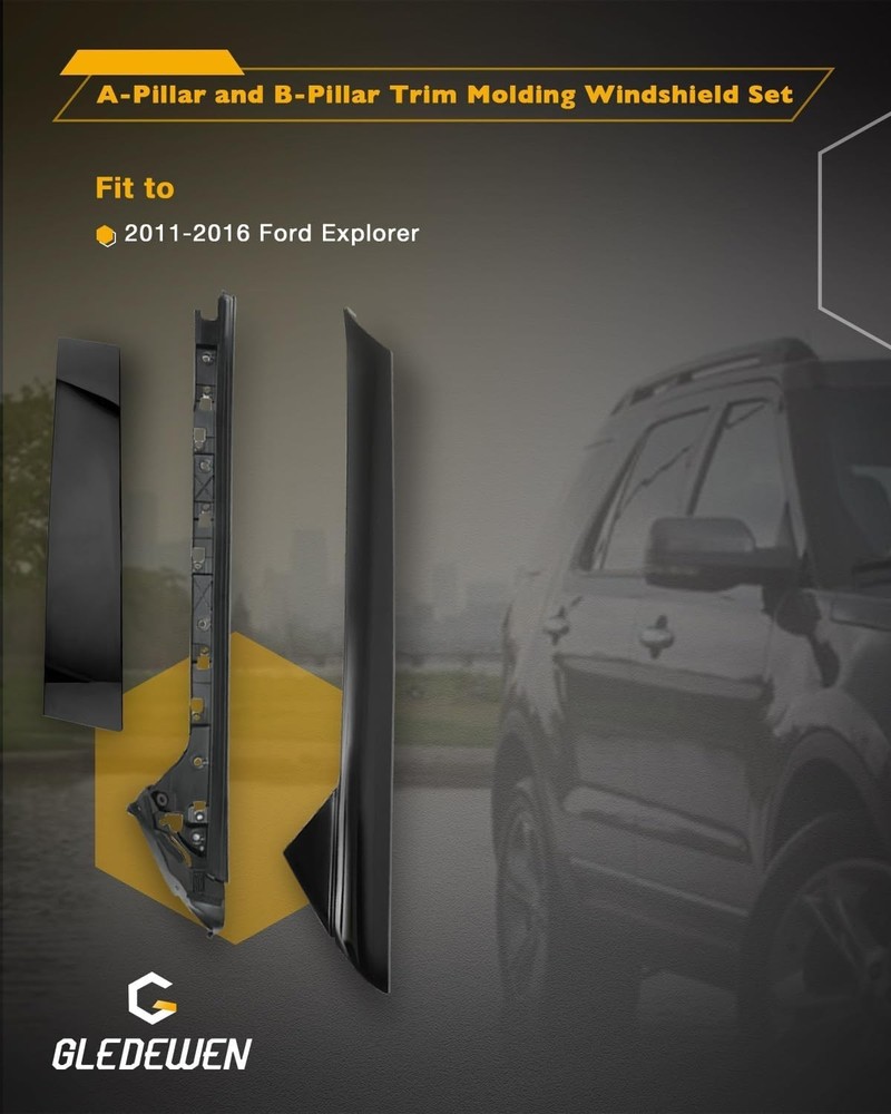 Windshield Trim Molding, A & B-Pillar Set, Compatible with 2011-2016 Ford Explor