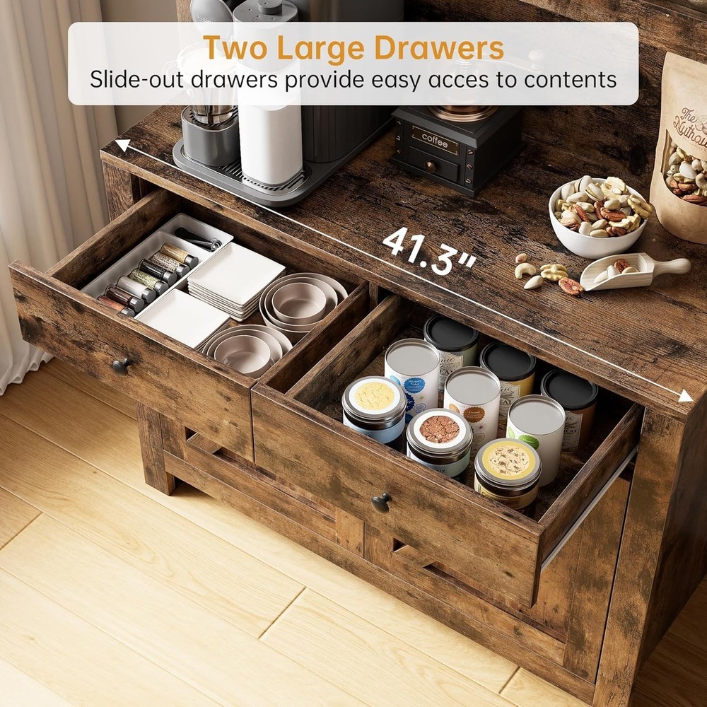Kitchen Hutch W/ Doors & Adjustable Shelves, Multi-Use Storage for Microwave