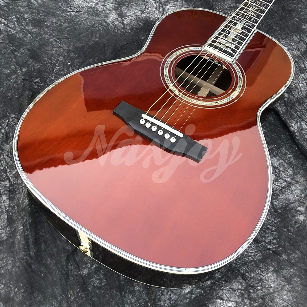 Wine Red 39" OOO Type Solid Spruce Top Acoustic Guitar Abalone Ebony Fingerboard