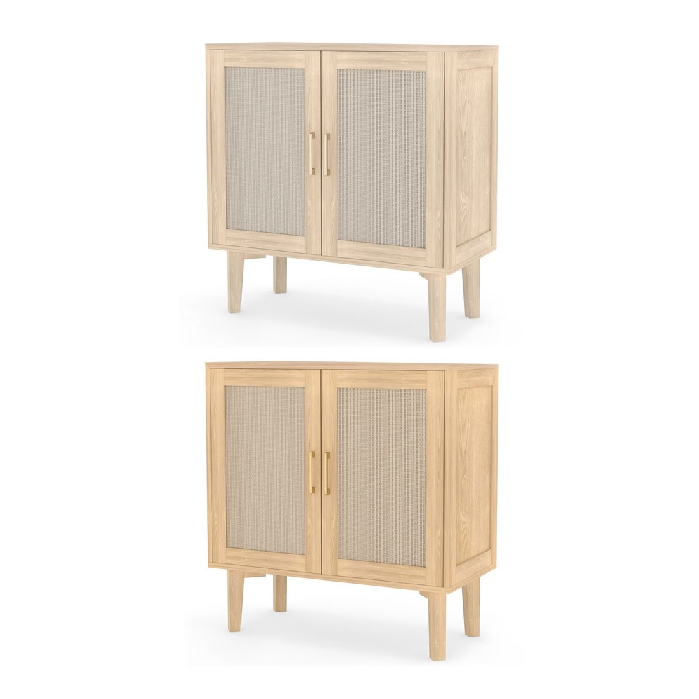 Rattan Decor Buffet Cabinet Solid Wood Feet Storage Dining Room