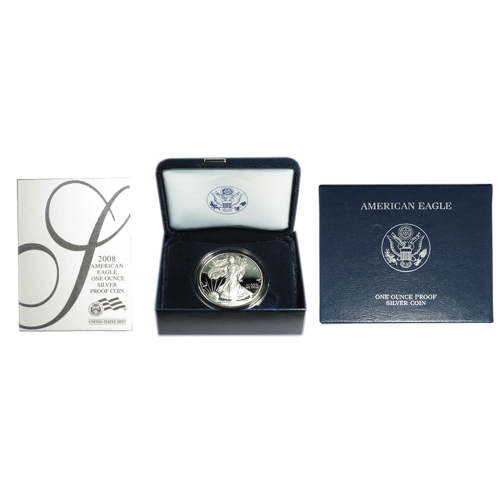 2008-W Proof $1 American Silver Eagle Box, OGP & COA