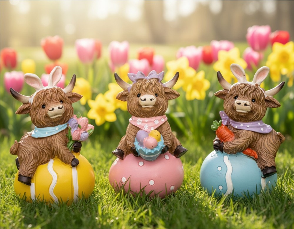 Highland Cows on Easter Eggs - Set of 3