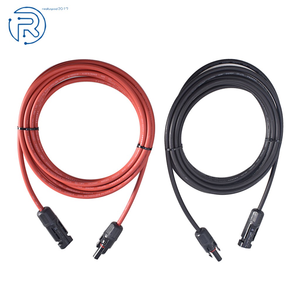 1 Pair 12AWG Black + Red 15 FT Solar Panel Extension Cable Wire Connector