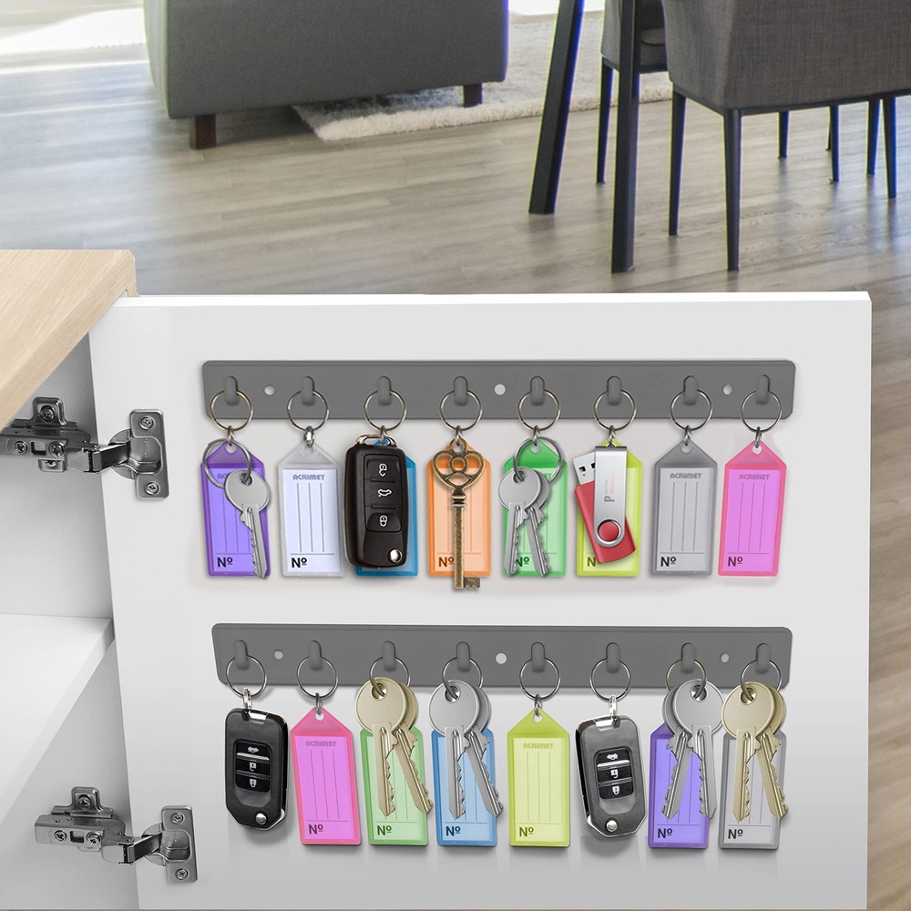 Acrimet Key Tag Rack w/ 8 Keyring Tags (Self-Adhesive Key Storage Rack) (2 Pack)