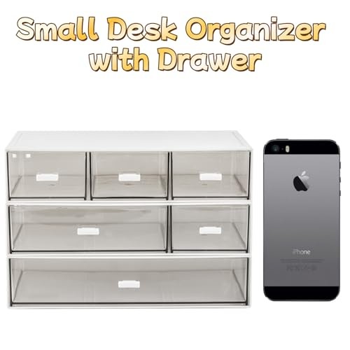 3 Tier Small Desk Organizer with 6 Drawer, Stackable Desktop Storage Box,
