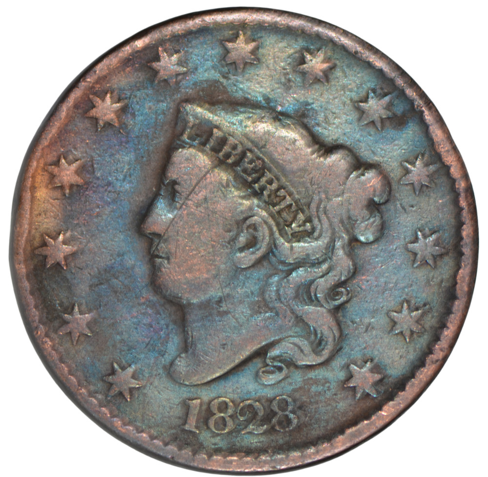 1828 Coronet Head Large Cent - Large Narrow Date ~ Fine Details