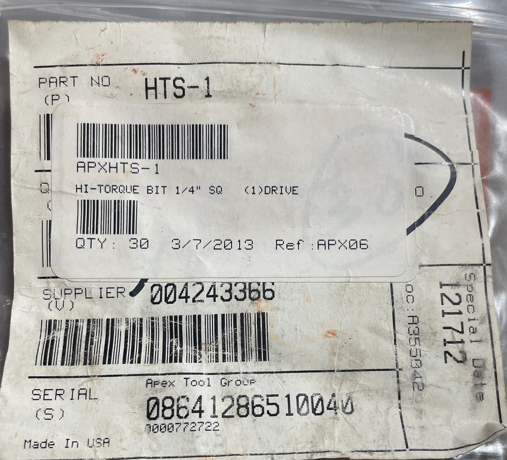 Apex HTS-1 1/4” Square Hi-Torque Insert Bit #1 Tip Size