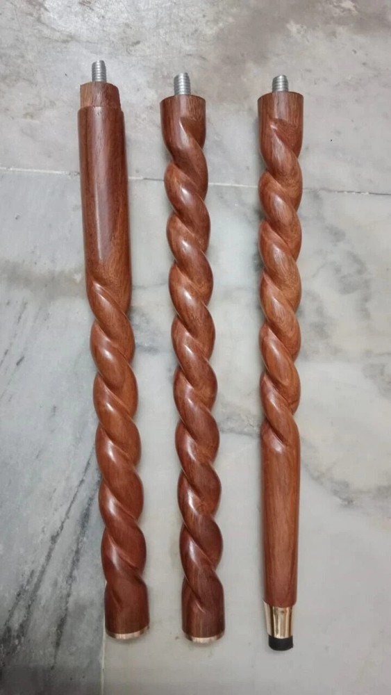 3 Fold Vintage Brass Wood Walking Stick