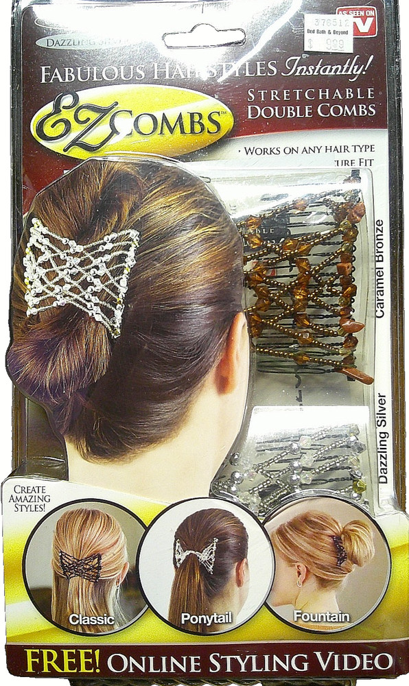 EZ Combs Fabulous Hairstyles Secure Stretchable Double Combs-Bronze/Silver 1041