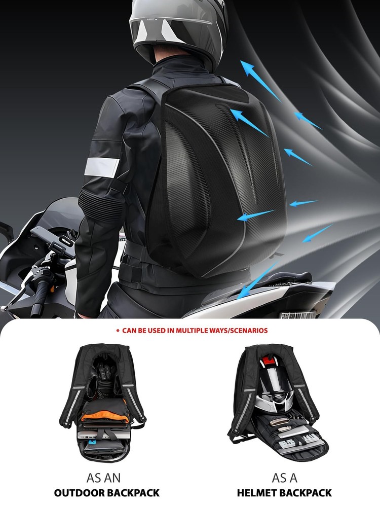 Motorcycle Backpack 30L Hardshell Carbon Fiber Pattern Waterproof Helmet