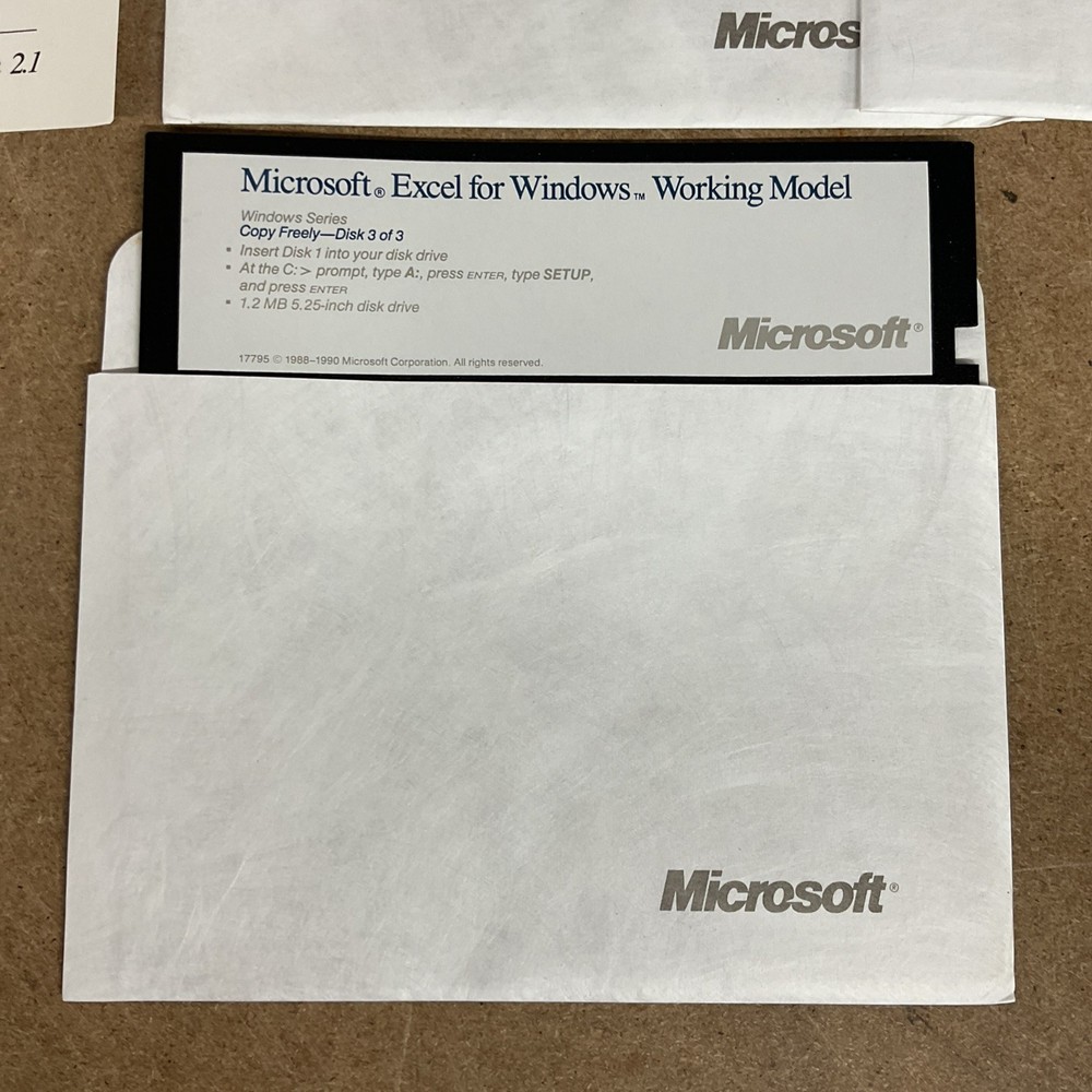 Microsoft Excel Version 2.1 For Windows 5.25 Inch Floppy Vintage Computing