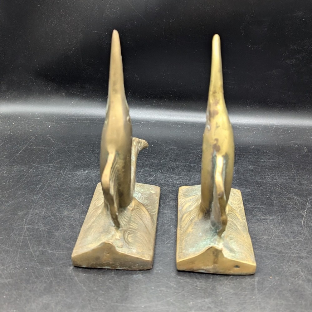 Vintage Solid Brass Nautical Sailfish Bookends