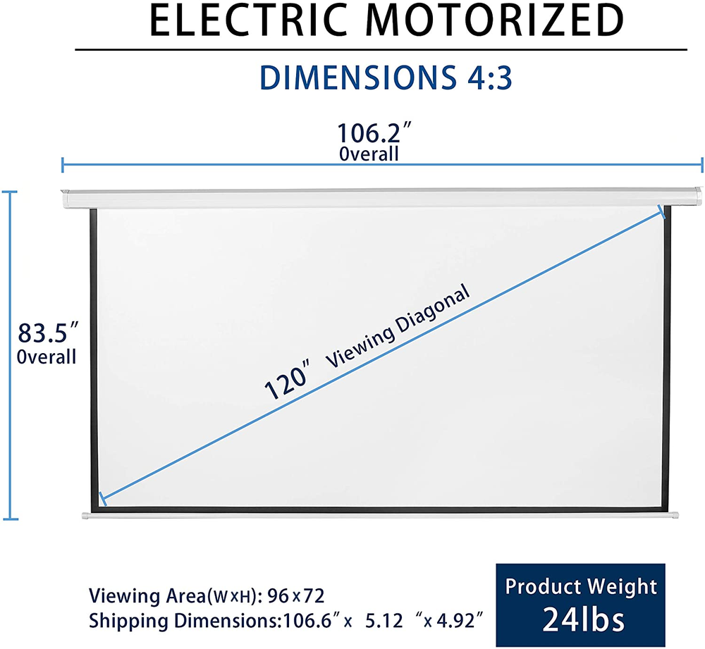White 120" Projector Screen Electric Diagonal Automatic Projection Movies Screen