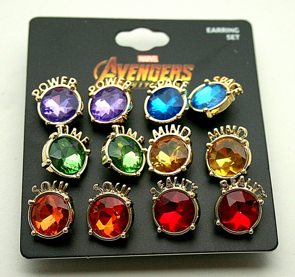 6 Pair Marvel Comics Avengers Infinity War Gauntlet Stones Earring Set New MOC
