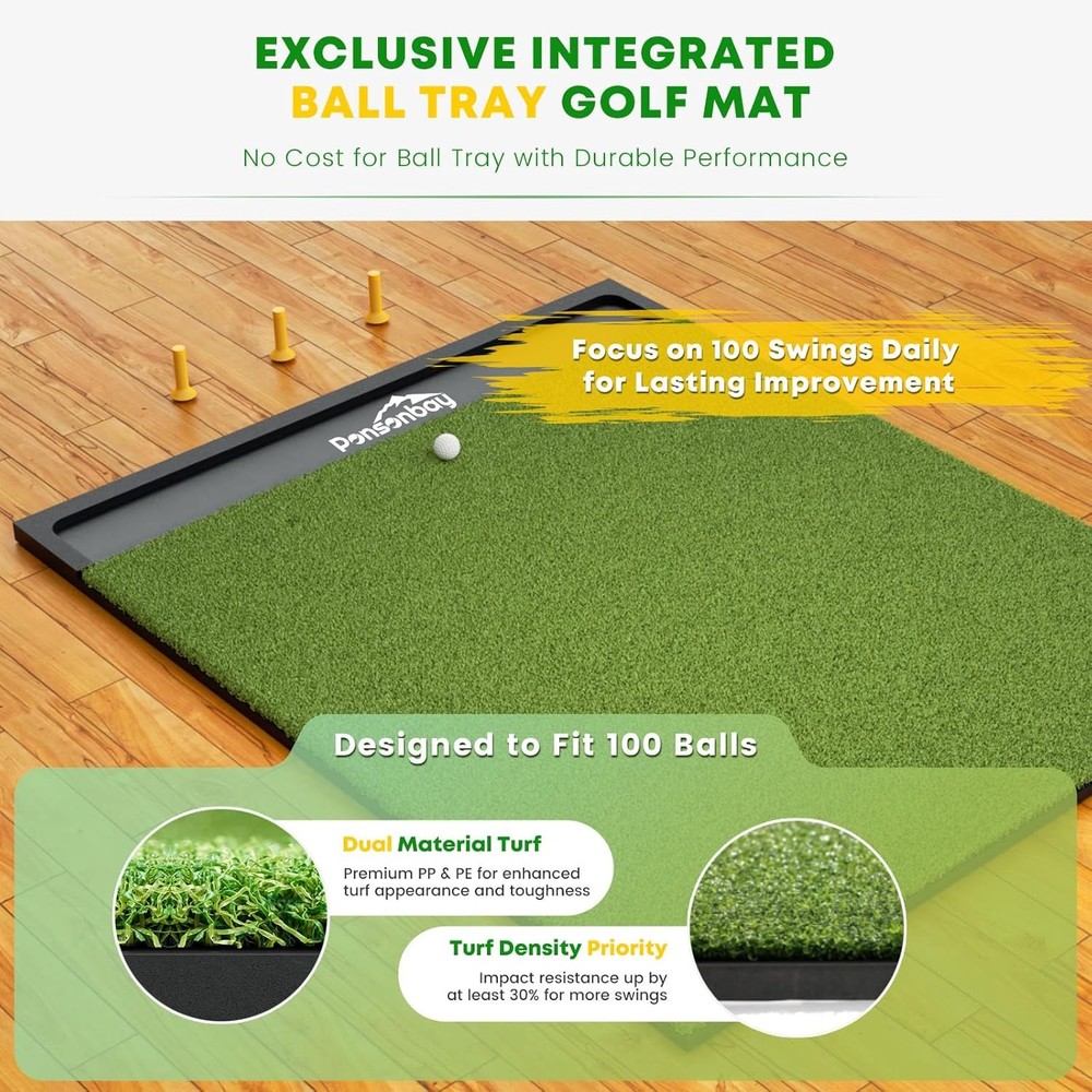 Golf Training Mat Practice Hitting Mat with Ball Tray & Artificial Turf 5 x 4 ft