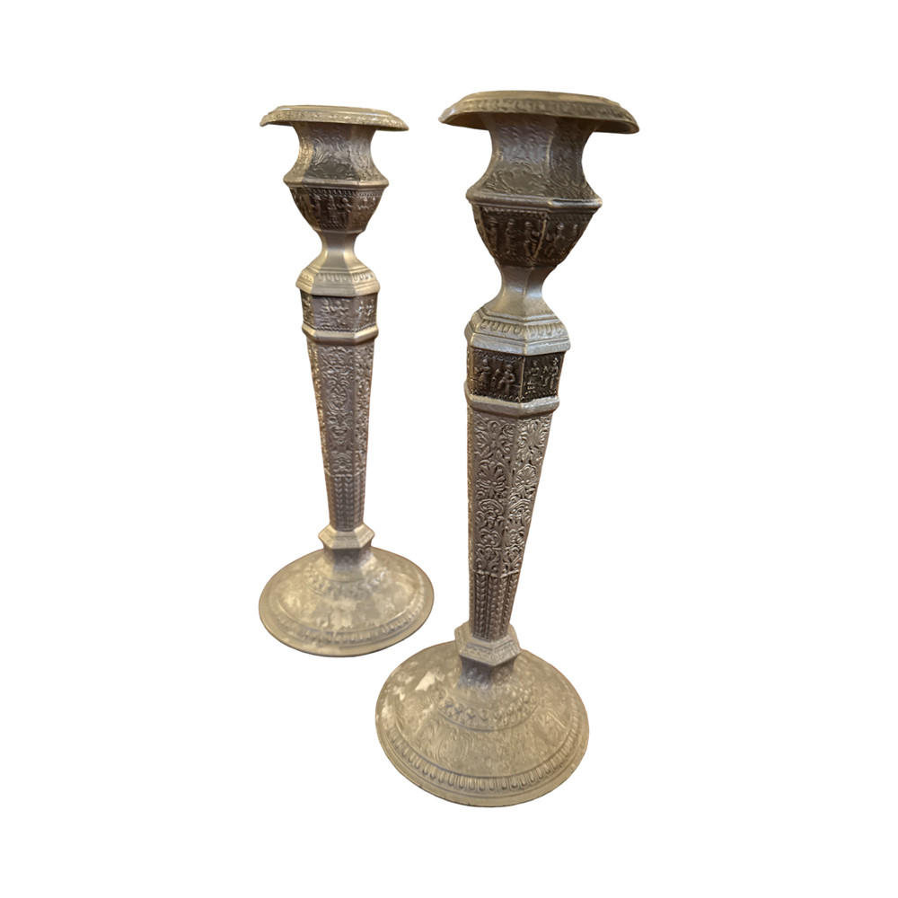 Pair Antique Derby Silver Co. Candlesticks Pattern 2547 Neoclassical 11.5"